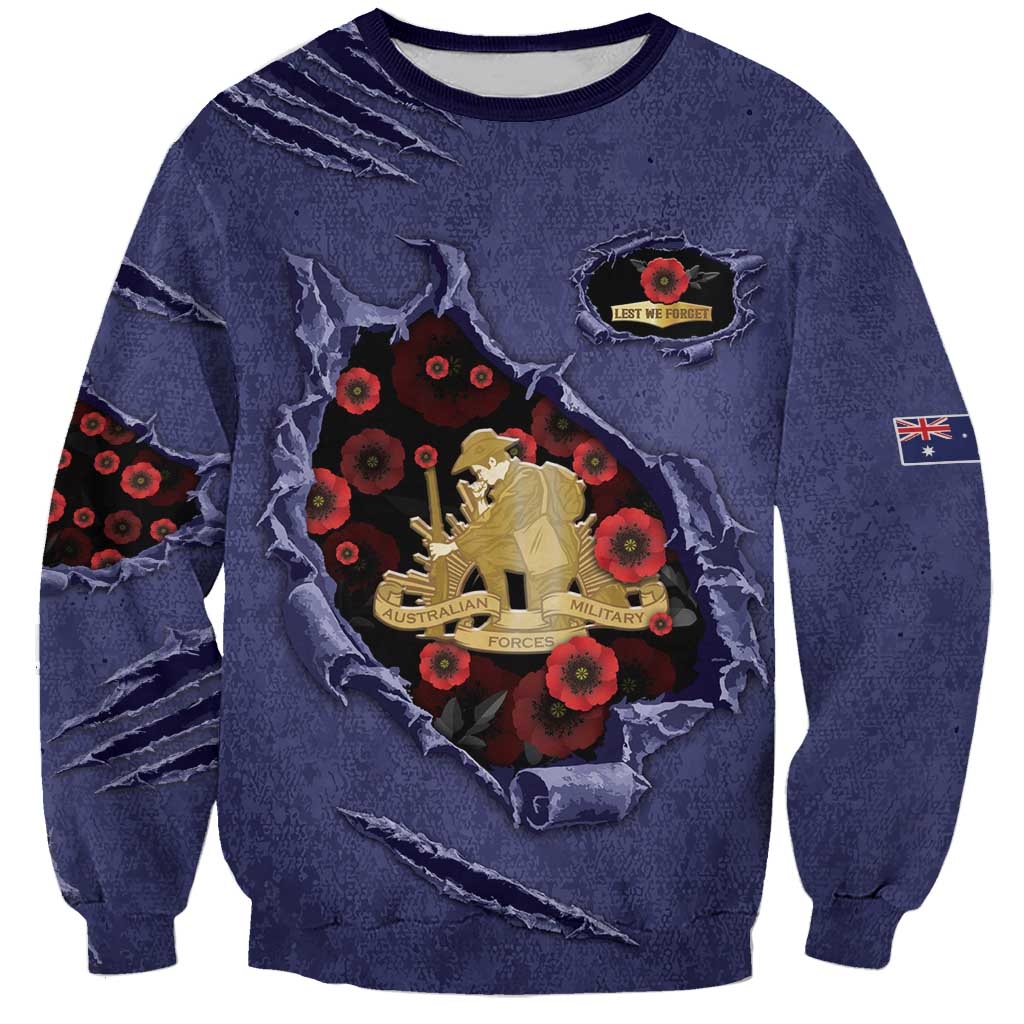 Personalised ANZAC Day Sweatshirt Poppy Flowers Ripped Fabric Effect