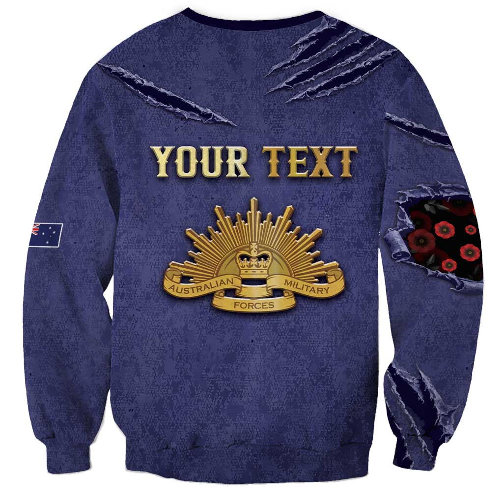 Personalised ANZAC Day Sweatshirt Poppy Flowers Ripped Fabric Effect