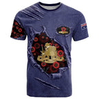 Personalised ANZAC Day T Shirt Poppy Flowers Ripped Fabric Effect