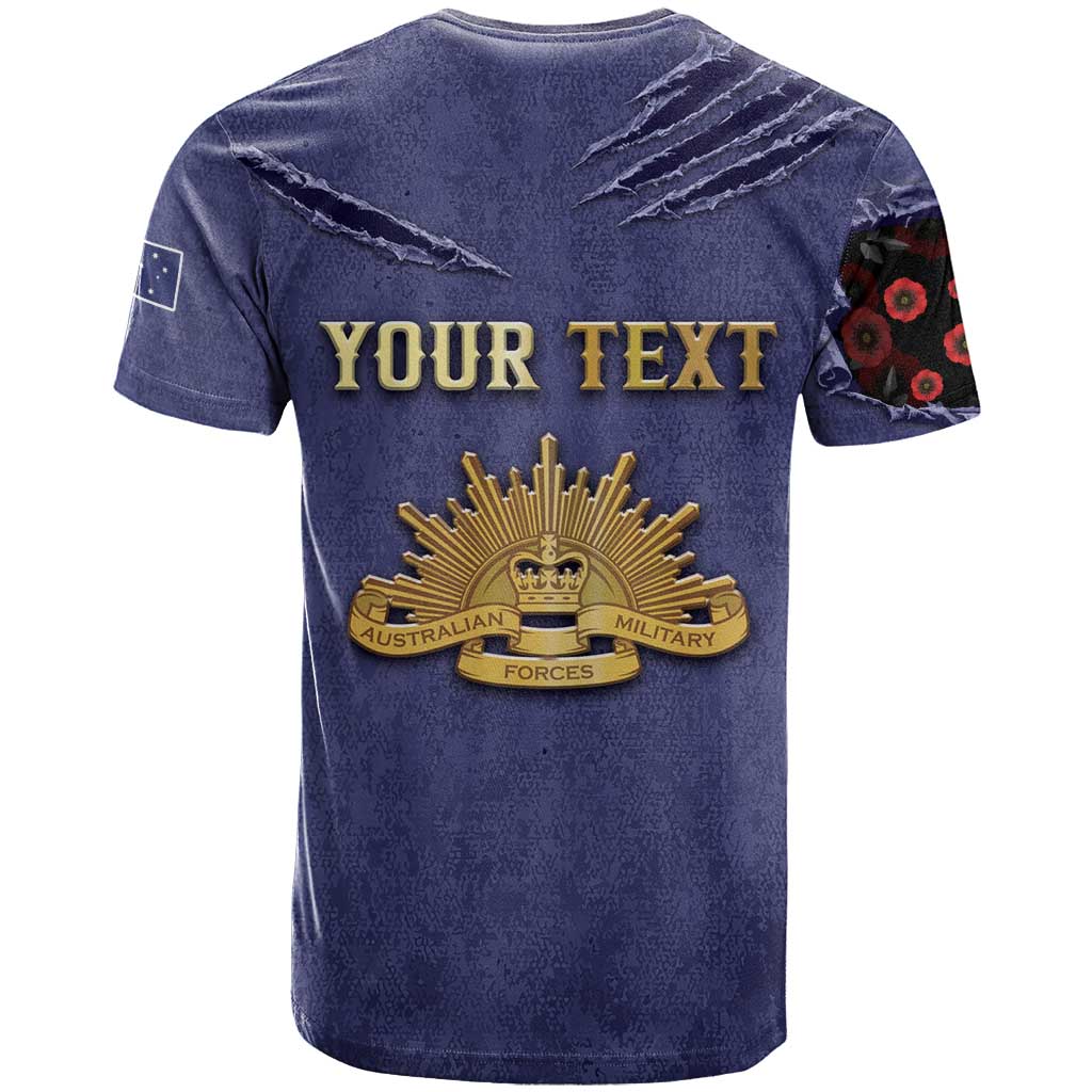 Personalised ANZAC Day T Shirt Poppy Flowers Ripped Fabric Effect