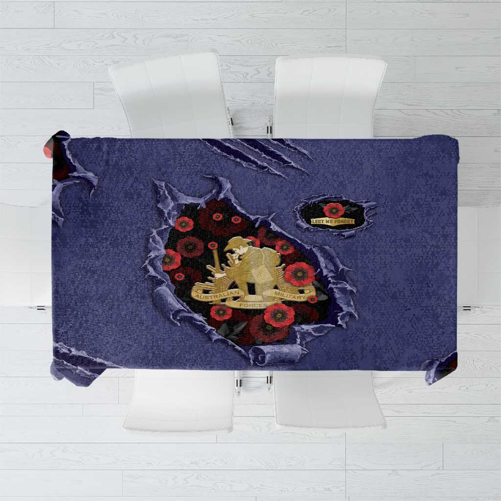ANZAC Day Tablecloth Poppy Flowers Ripped Fabric Effect