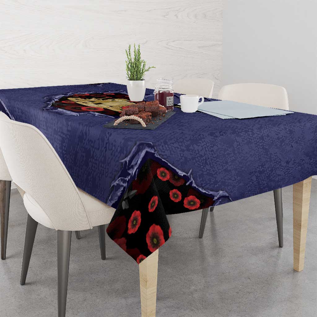 ANZAC Day Tablecloth Poppy Flowers Ripped Fabric Effect