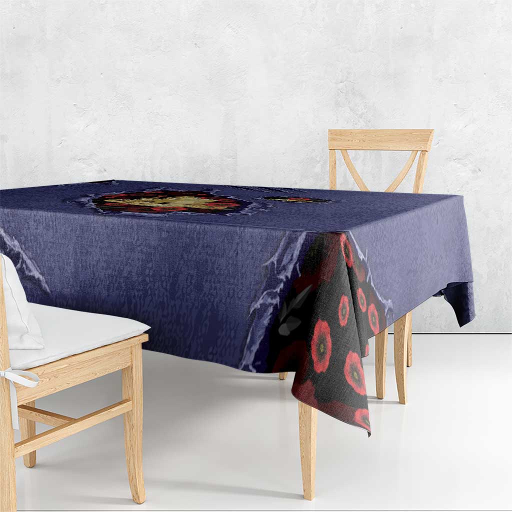 ANZAC Day Tablecloth Poppy Flowers Ripped Fabric Effect