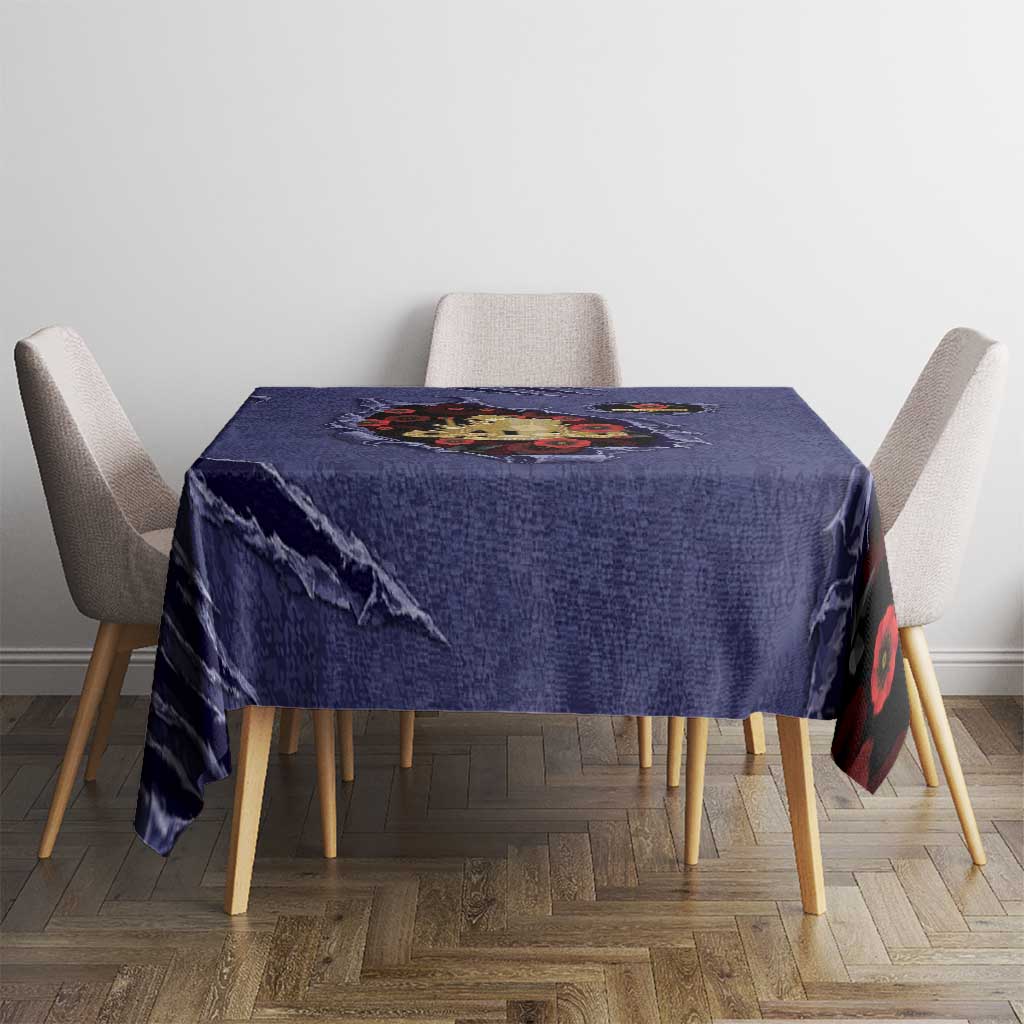 ANZAC Day Tablecloth Poppy Flowers Ripped Fabric Effect