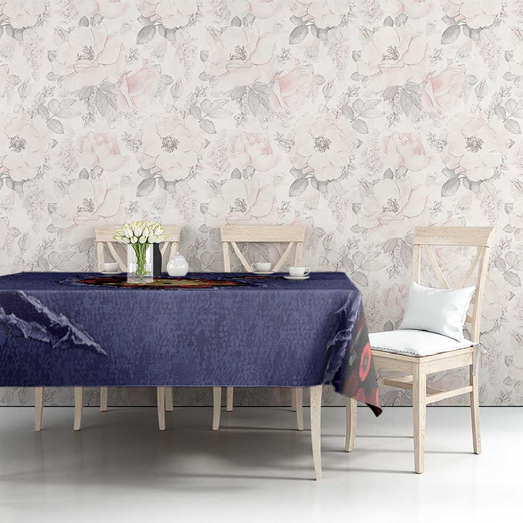 ANZAC Day Tablecloth Poppy Flowers Ripped Fabric Effect