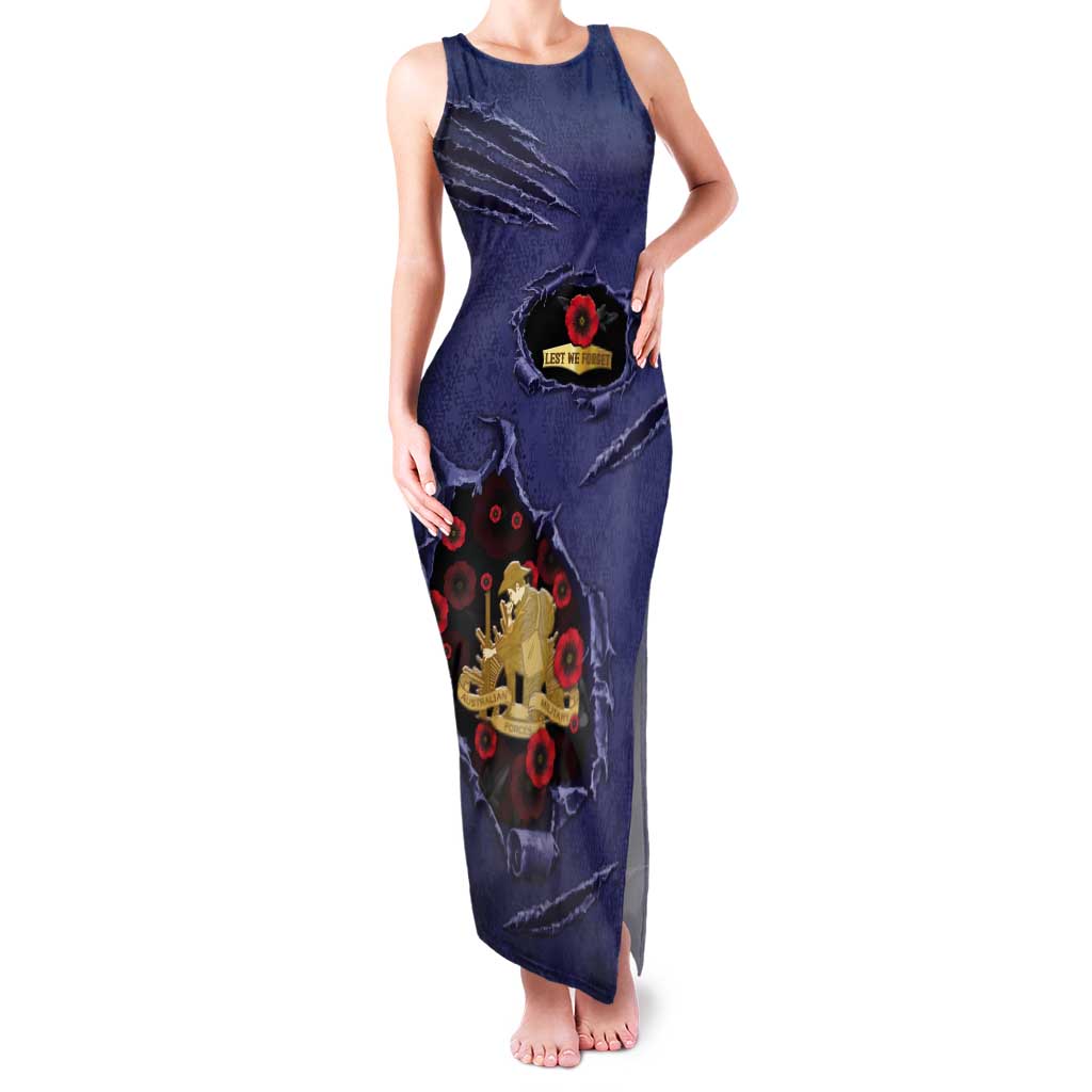 Personalised ANZAC Day Tank Maxi Dress Poppy Flowers Ripped Fabric Effect