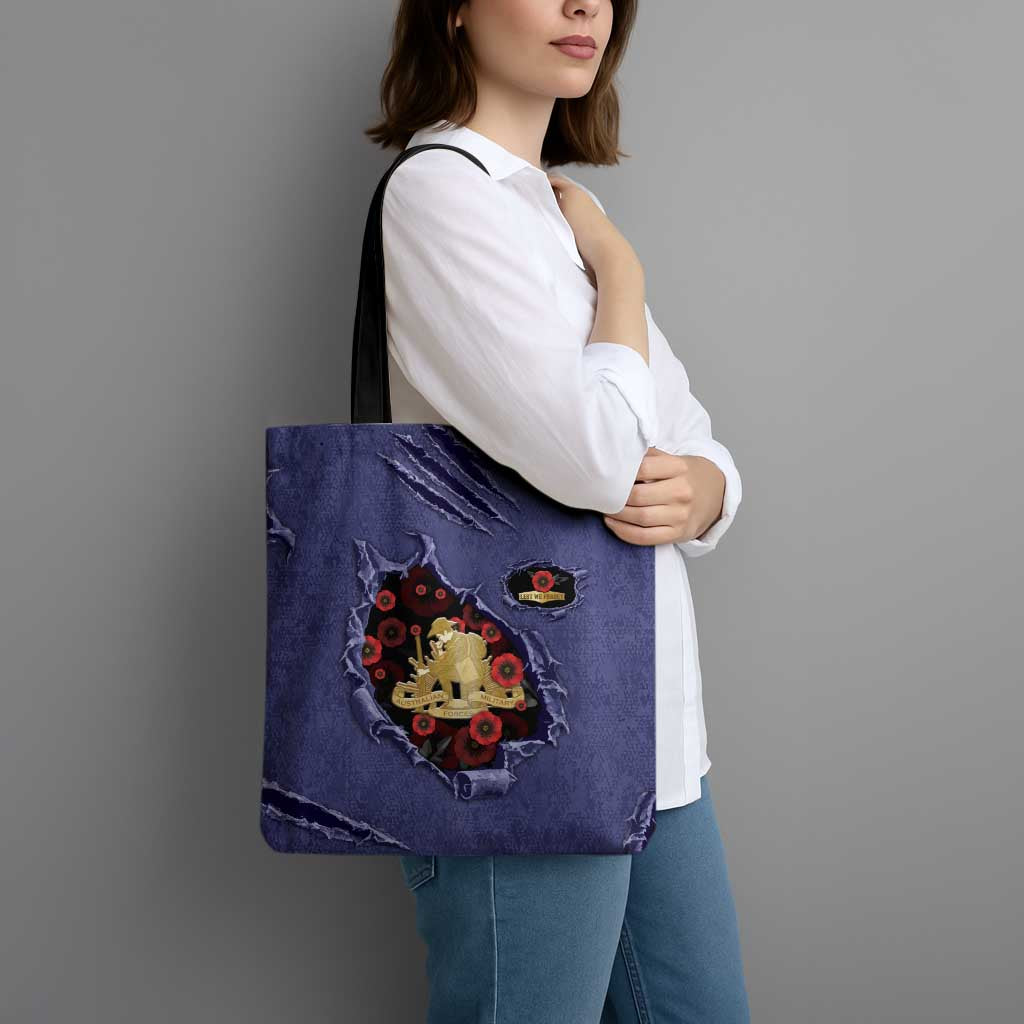 ANZAC Day Tote Bag Poppy Flowers Ripped Fabric Effect