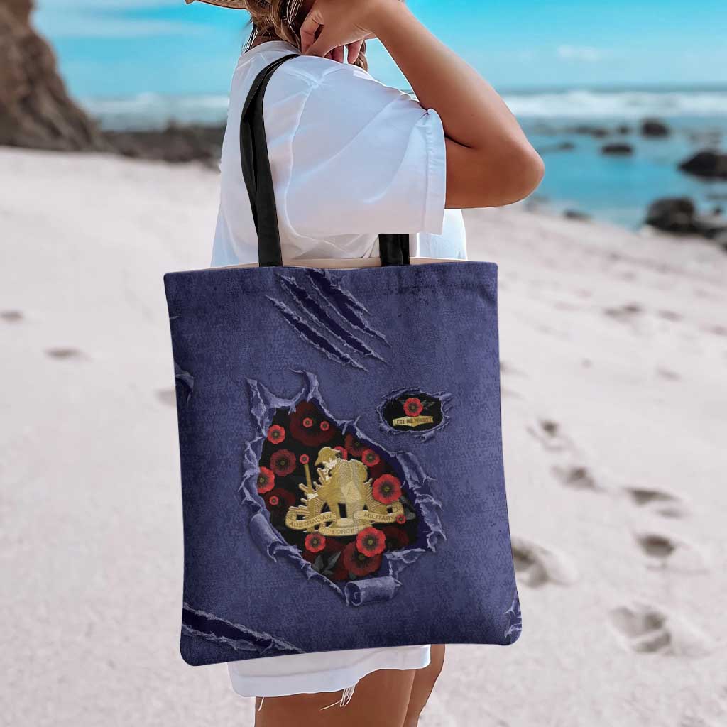 ANZAC Day Tote Bag Poppy Flowers Ripped Fabric Effect