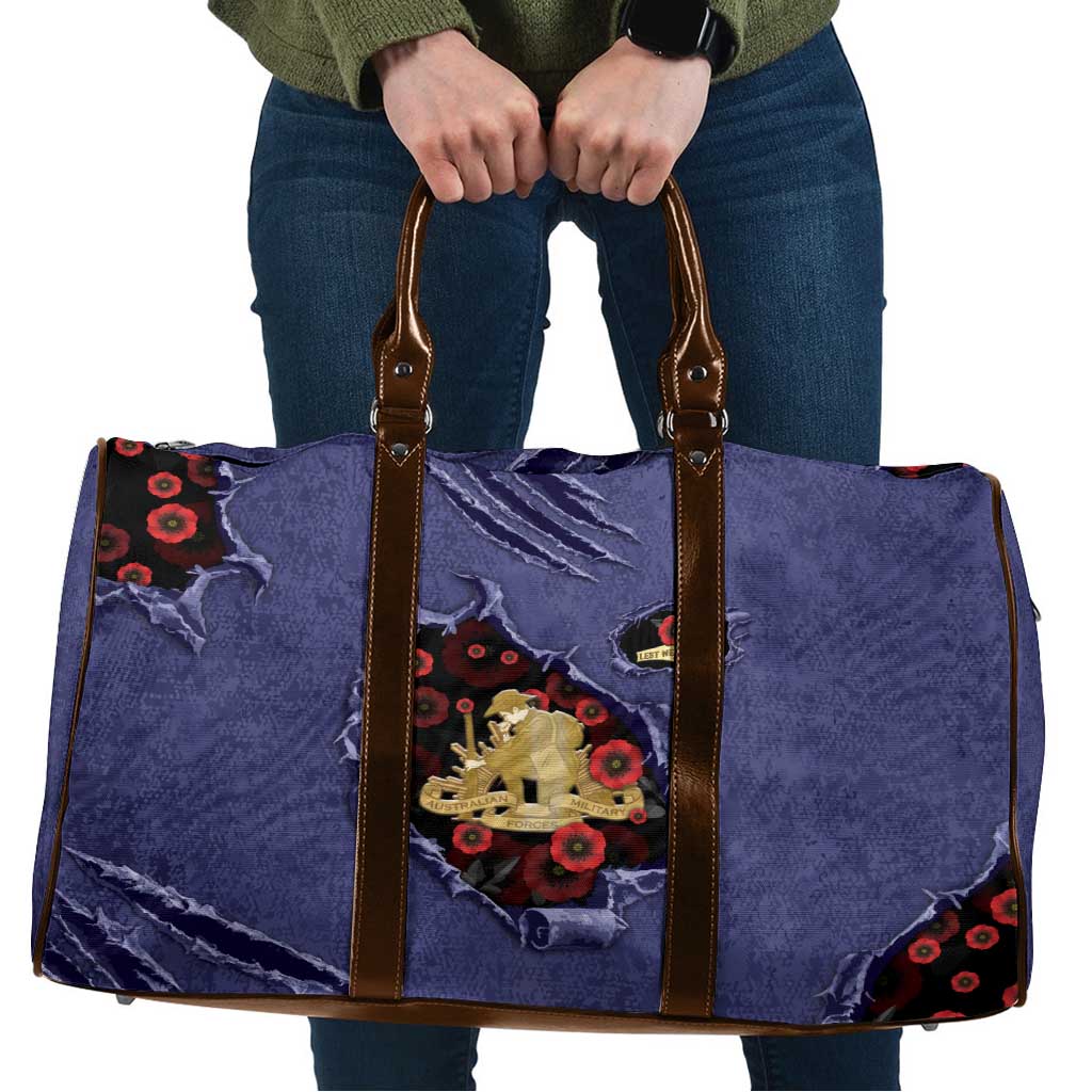 ANZAC Day Travel Bag Poppy Flowers Ripped Fabric Effect