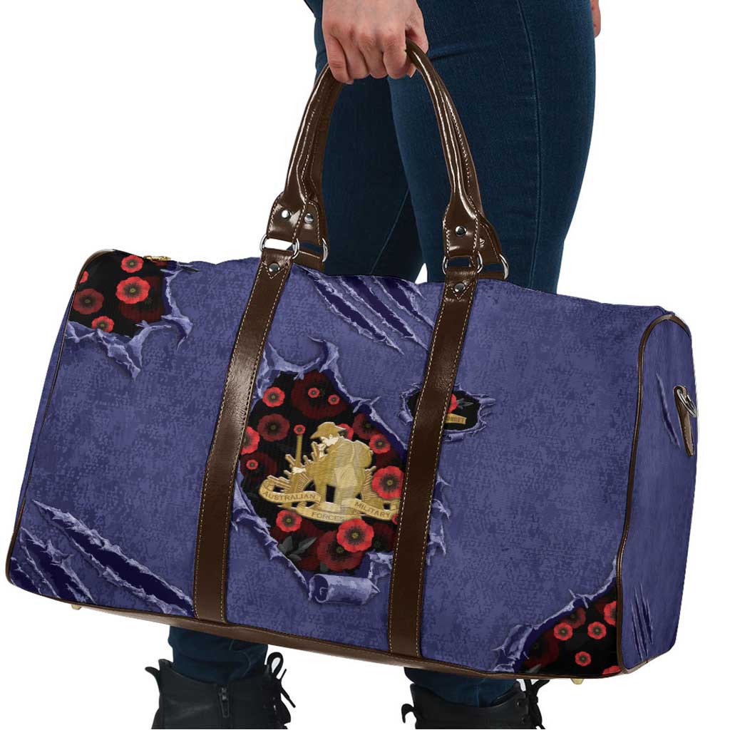 ANZAC Day Travel Bag Poppy Flowers Ripped Fabric Effect
