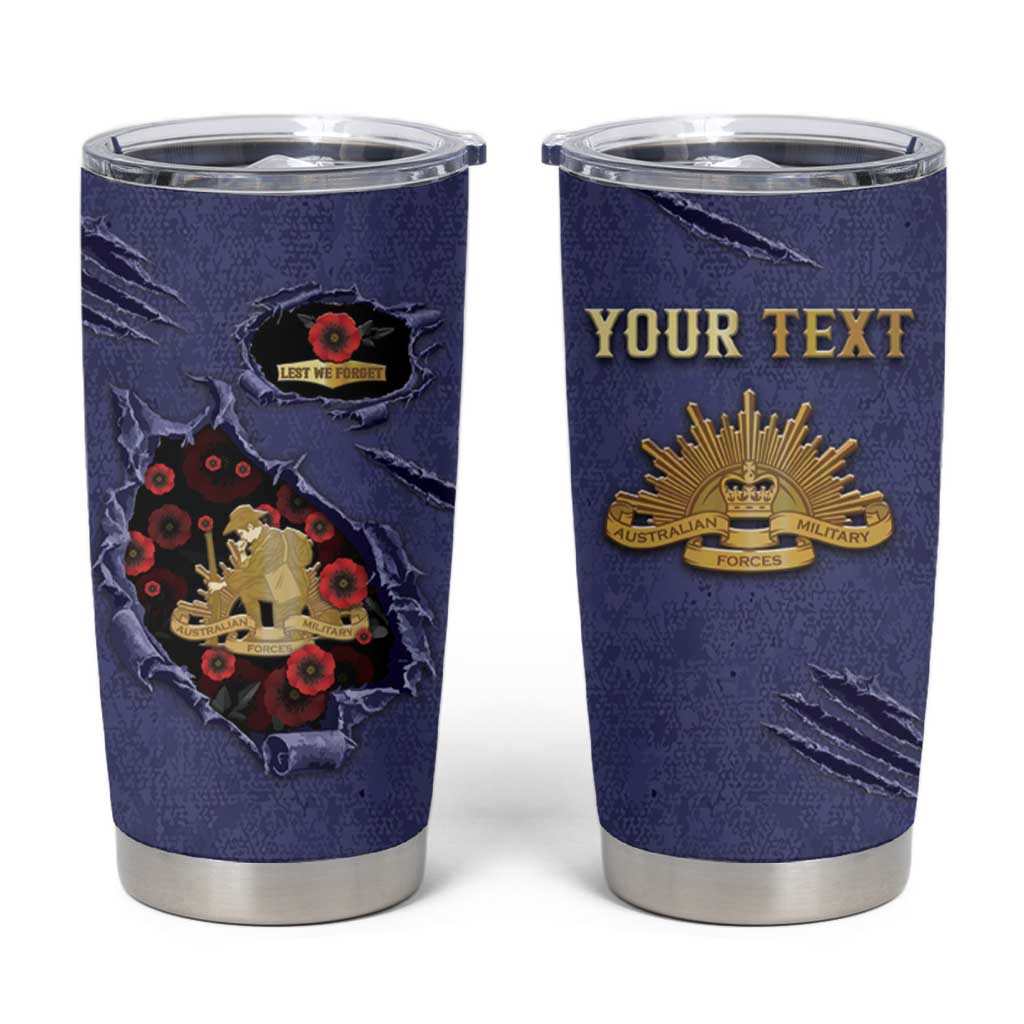 Personalised ANZAC Day Tumbler Cup Poppy Flowers Ripped Fabric Effect