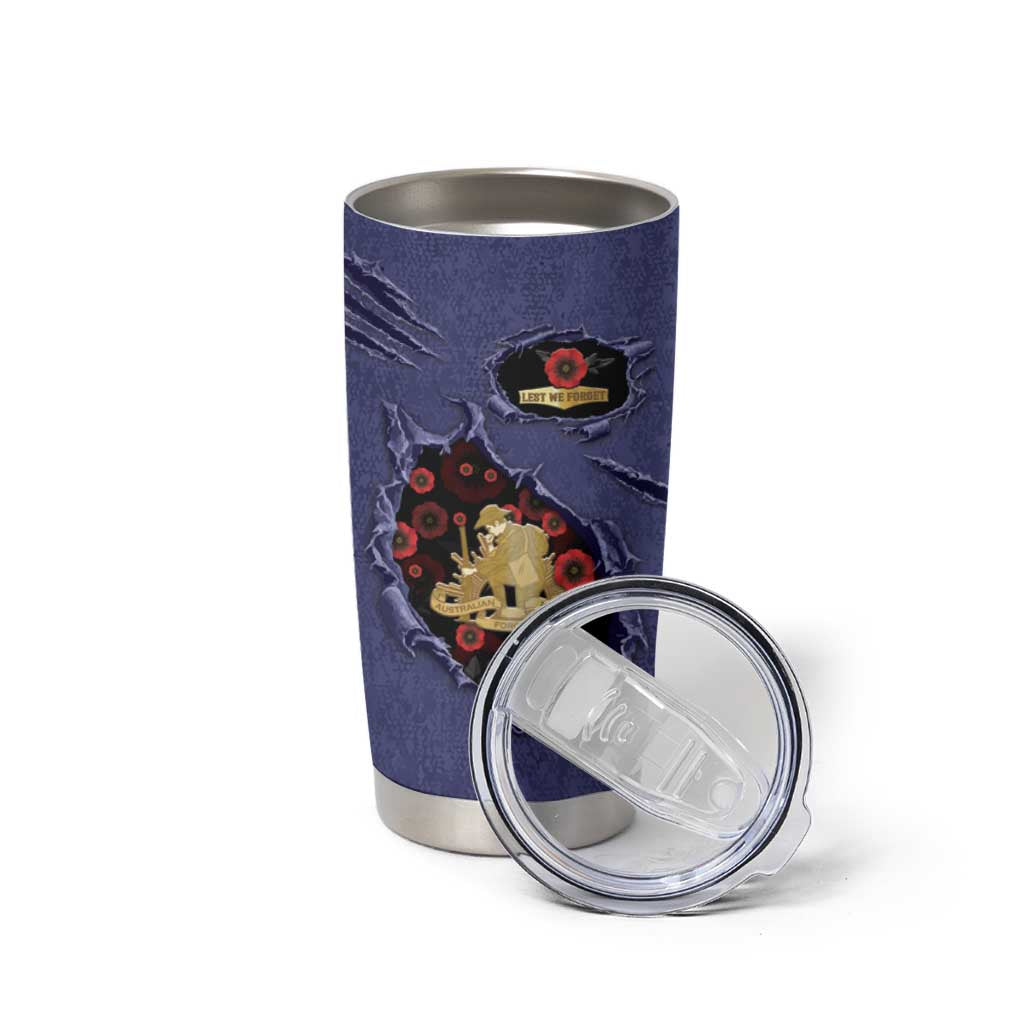 Personalised ANZAC Day Tumbler Cup Poppy Flowers Ripped Fabric Effect