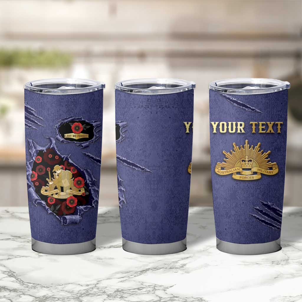 Personalised ANZAC Day Tumbler Cup Poppy Flowers Ripped Fabric Effect