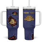 Personalised ANZAC Day Tumbler With Handle Poppy Flowers Ripped Fabric Effect