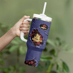 Personalised ANZAC Day Tumbler With Handle Poppy Flowers Ripped Fabric Effect