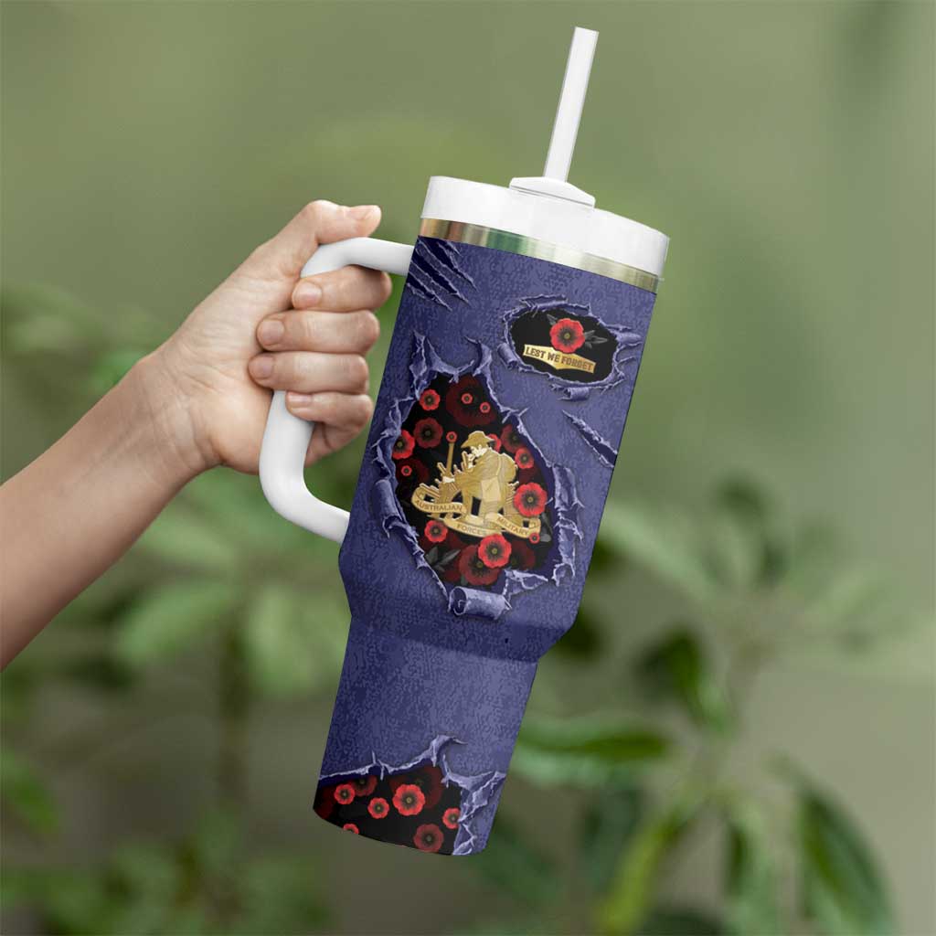 Personalised ANZAC Day Tumbler With Handle Poppy Flowers Ripped Fabric Effect