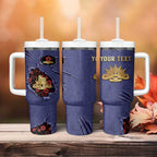 Personalised ANZAC Day Tumbler With Handle Poppy Flowers Ripped Fabric Effect