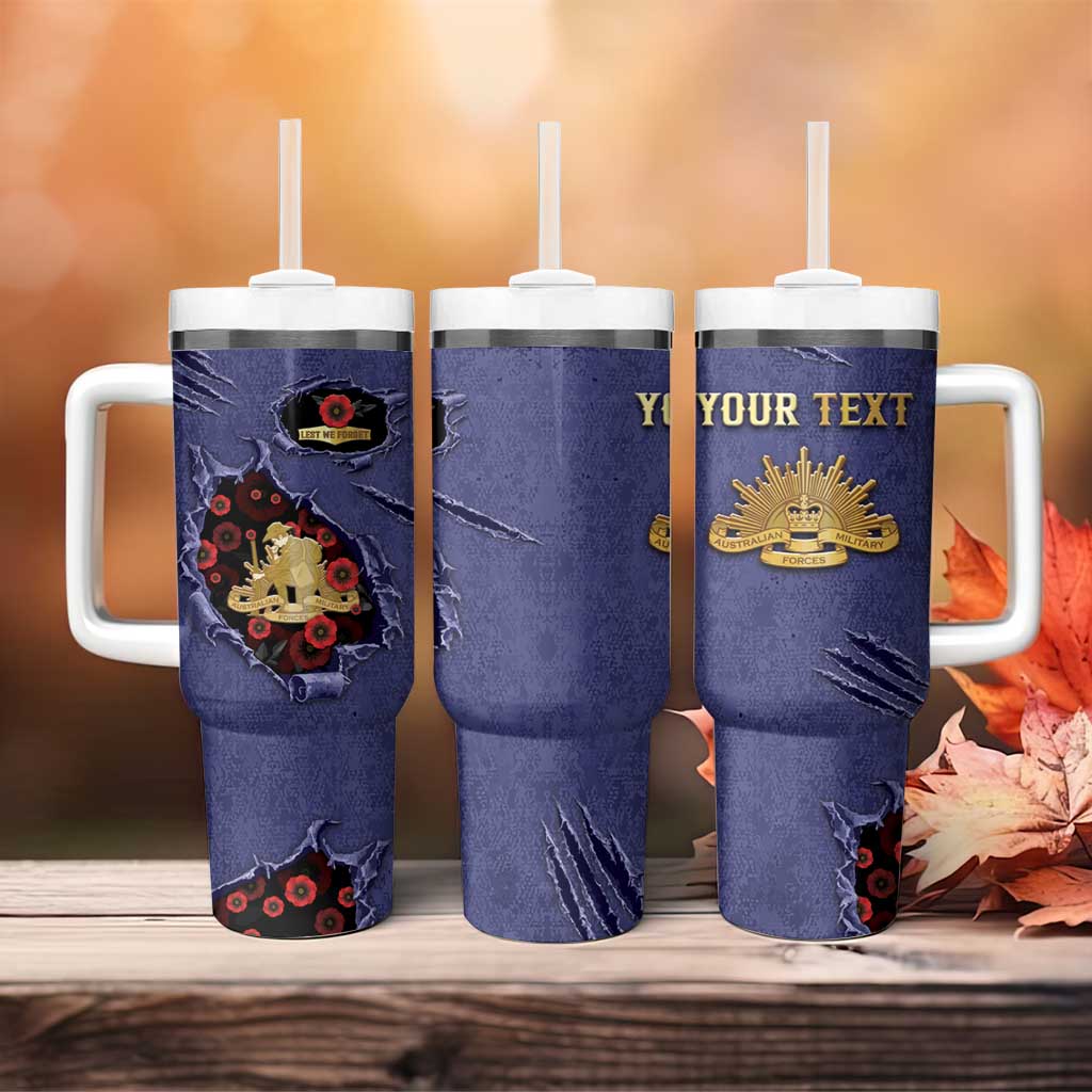 Personalised ANZAC Day Tumbler With Handle Poppy Flowers Ripped Fabric Effect