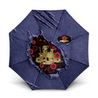 ANZAC Day Umbrella Poppy Flowers Ripped Fabric Effect
