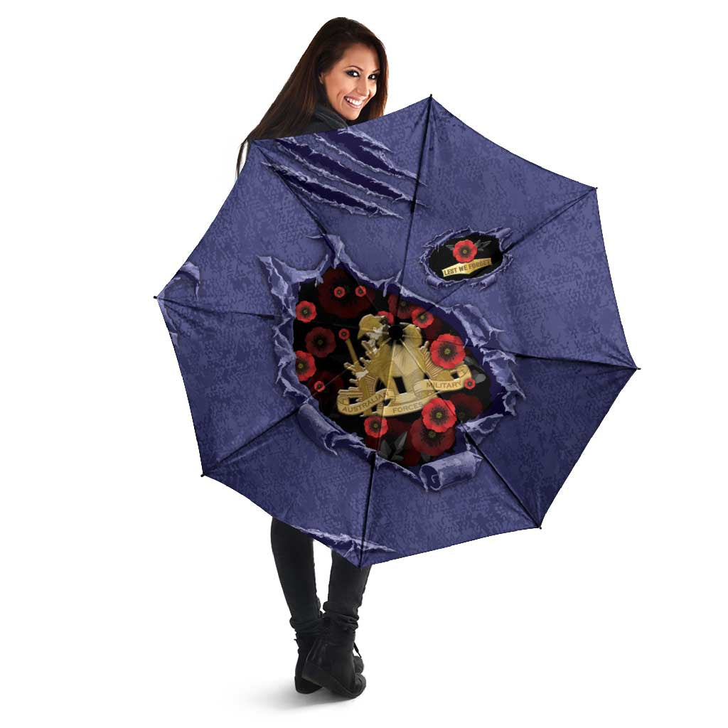 ANZAC Day Umbrella Poppy Flowers Ripped Fabric Effect