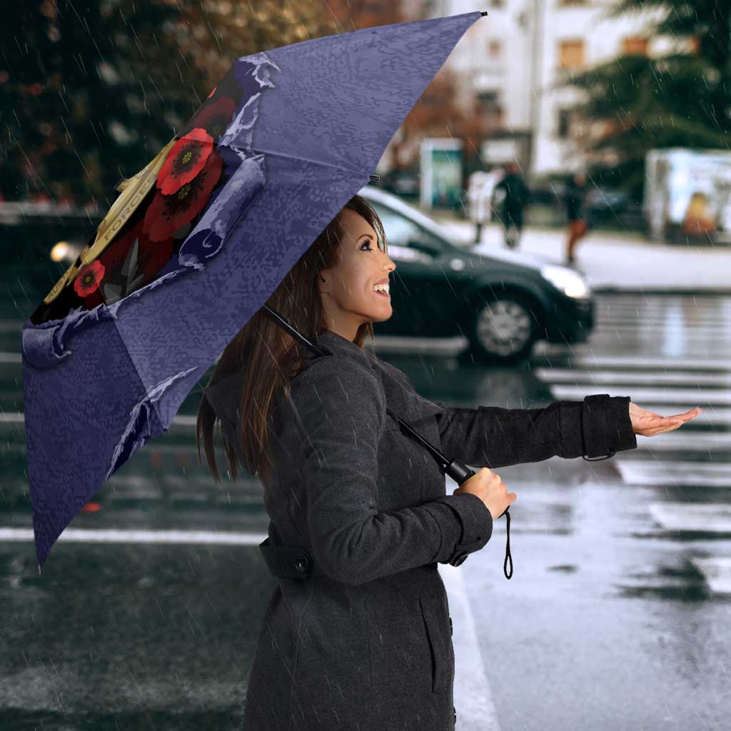 ANZAC Day Umbrella Poppy Flowers Ripped Fabric Effect