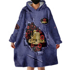 Personalised ANZAC Day Wearable Blanket Hoodie Poppy Flowers Ripped Fabric Effect