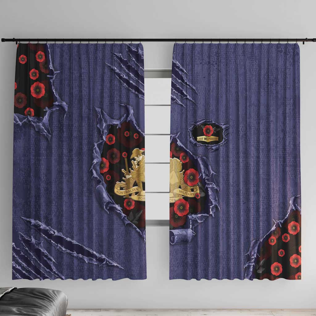 ANZAC Day Window Curtain Poppy Flowers Ripped Fabric Effect