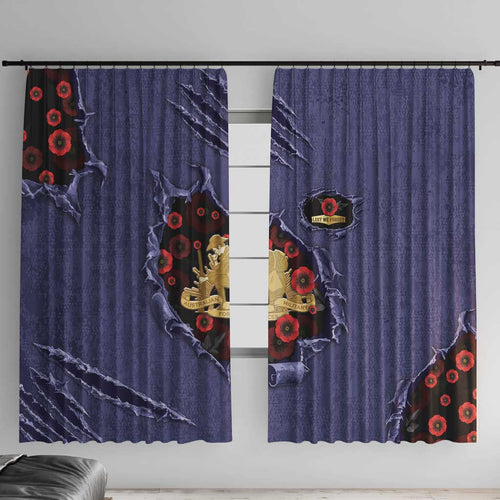 ANZAC Day Window Curtain Poppy Flowers Ripped Fabric Effect