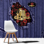 ANZAC Day Window Curtain Poppy Flowers Ripped Fabric Effect