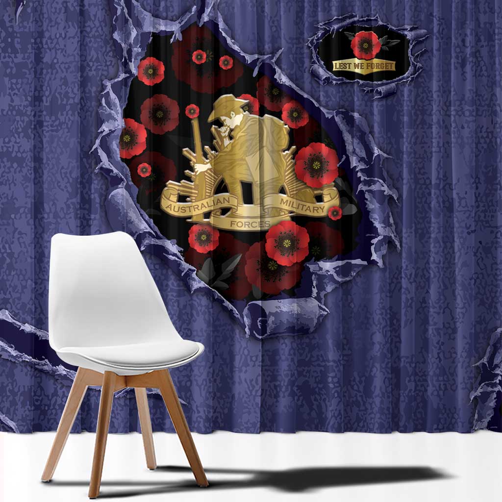 ANZAC Day Window Curtain Poppy Flowers Ripped Fabric Effect