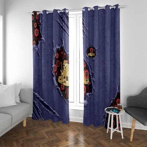 ANZAC Day Window Curtain Poppy Flowers Ripped Fabric Effect
