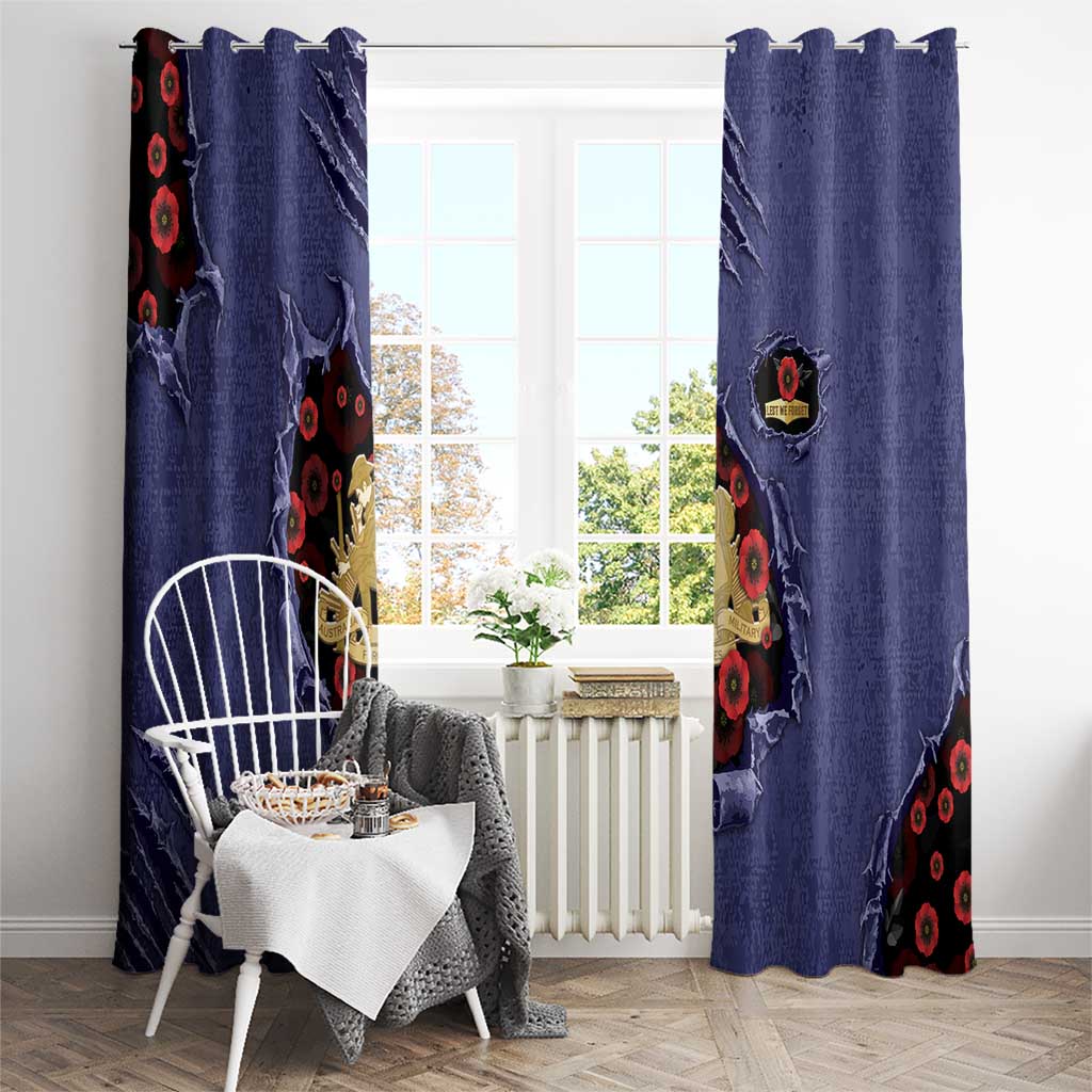 ANZAC Day Window Curtain Poppy Flowers Ripped Fabric Effect