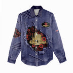 Personalised ANZAC Day Women Casual Shirt Poppy Flowers Ripped Fabric Effect