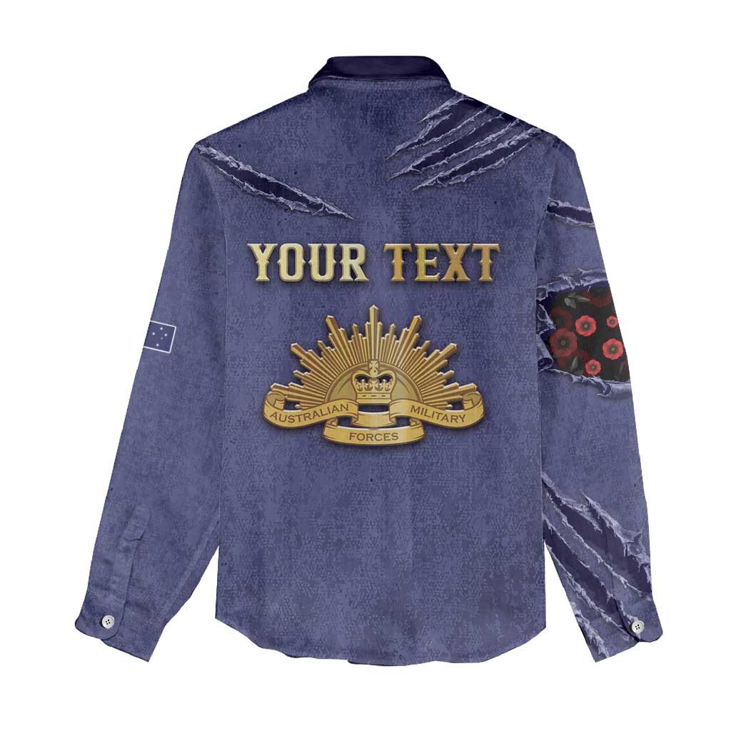 Personalised ANZAC Day Women Casual Shirt Poppy Flowers Ripped Fabric Effect