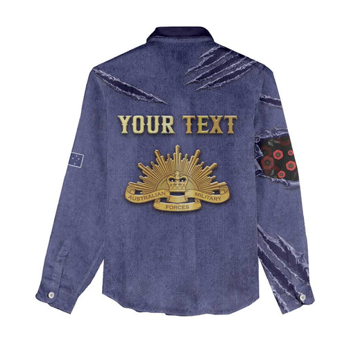Personalised ANZAC Day Women Casual Shirt Poppy Flowers Ripped Fabric Effect