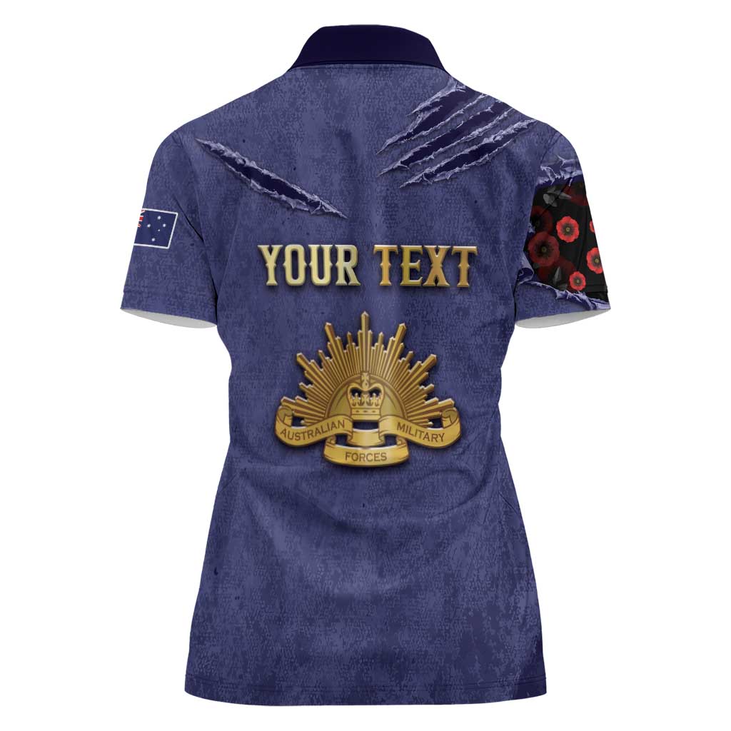 Personalised ANZAC Day Women Polo Shirt Poppy Flowers Ripped Fabric Effect