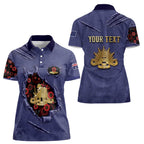 Personalised ANZAC Day Women Polo Shirt Poppy Flowers Ripped Fabric Effect
