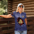 Personalised ANZAC Day Women Polo Shirt Poppy Flowers Ripped Fabric Effect