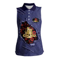 Personalised ANZAC Day Women Sleeveless Polo Shirt Poppy Flowers Ripped Fabric Effect
