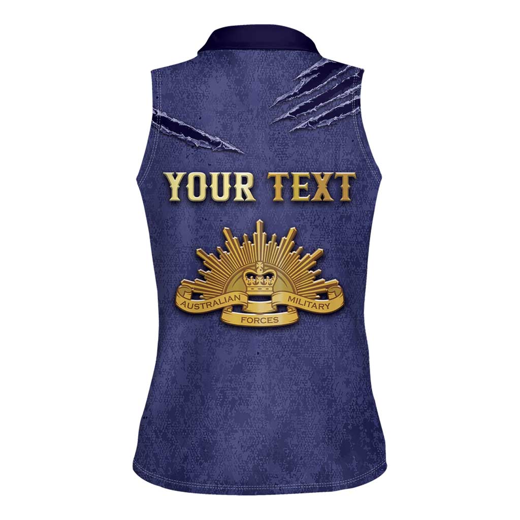 Personalised ANZAC Day Women Sleeveless Polo Shirt Poppy Flowers Ripped Fabric Effect