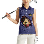 Personalised ANZAC Day Women Sleeveless Polo Shirt Poppy Flowers Ripped Fabric Effect