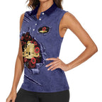 Personalised ANZAC Day Women Sleeveless Polo Shirt Poppy Flowers Ripped Fabric Effect