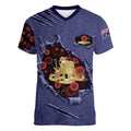 Personalised ANZAC Day Women V-Neck T-Shirt Poppy Flowers Ripped Fabric Effect