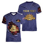 Personalised ANZAC Day Women V-Neck T-Shirt Poppy Flowers Ripped Fabric Effect