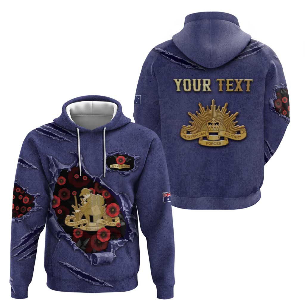 Personalised ANZAC Day Zip Hoodie Poppy Flowers Ripped Fabric Effect