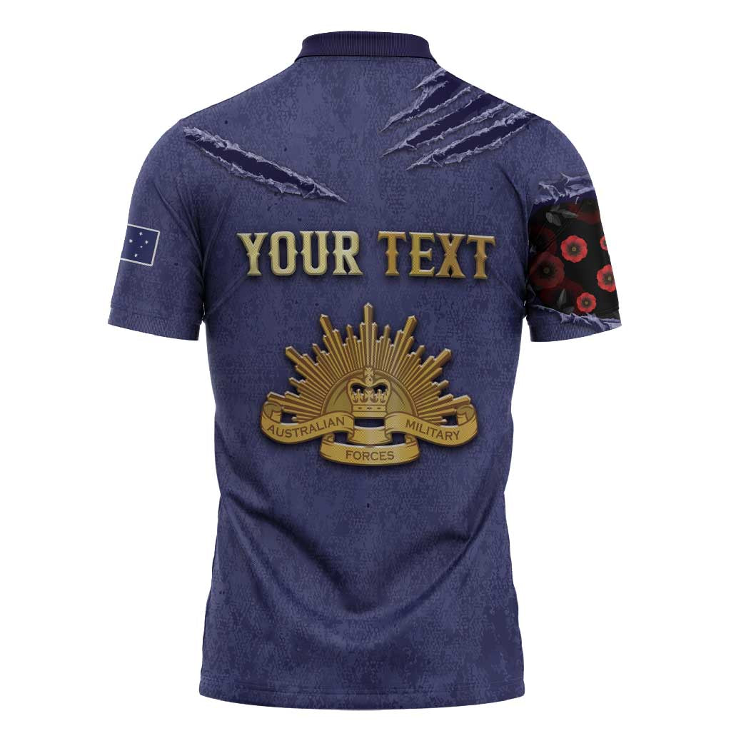 Personalised ANZAC Day Zipper Polo Shirt Poppy Flowers Ripped Fabric Effect
