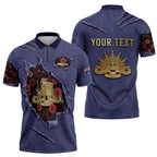 Personalised ANZAC Day Zipper Polo Shirt Poppy Flowers Ripped Fabric Effect
