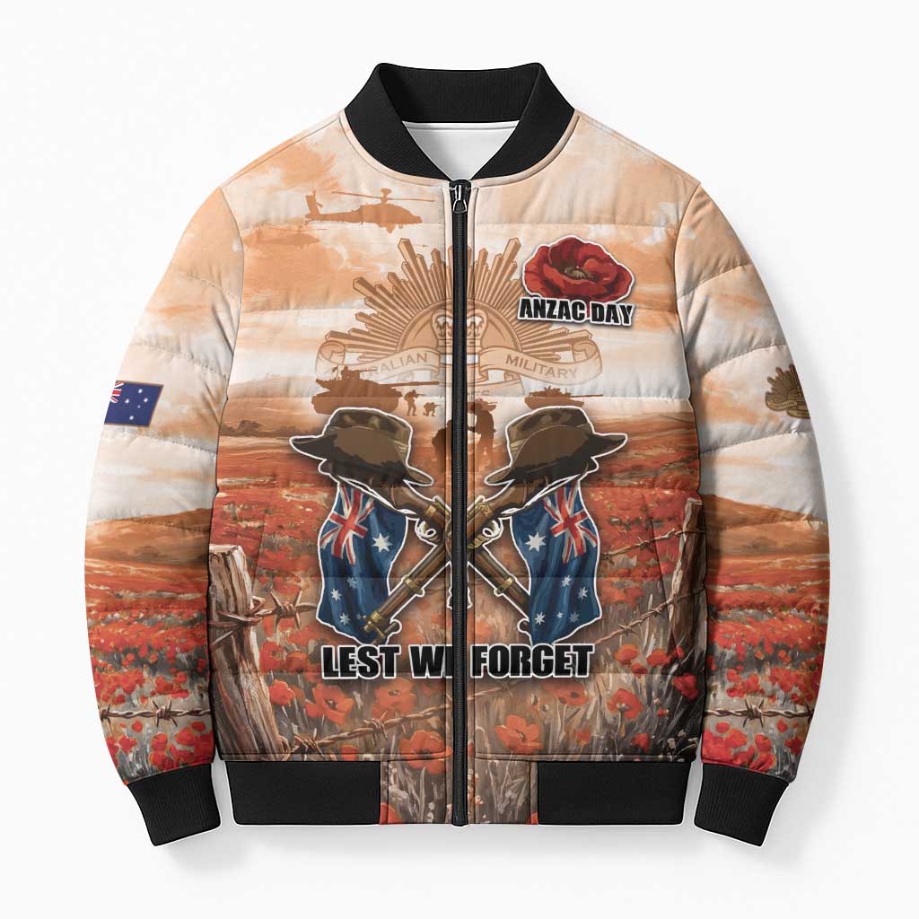 Personalised ANZAC Day Bomber Puffer Jacket Commemorative Soldier Tribute
