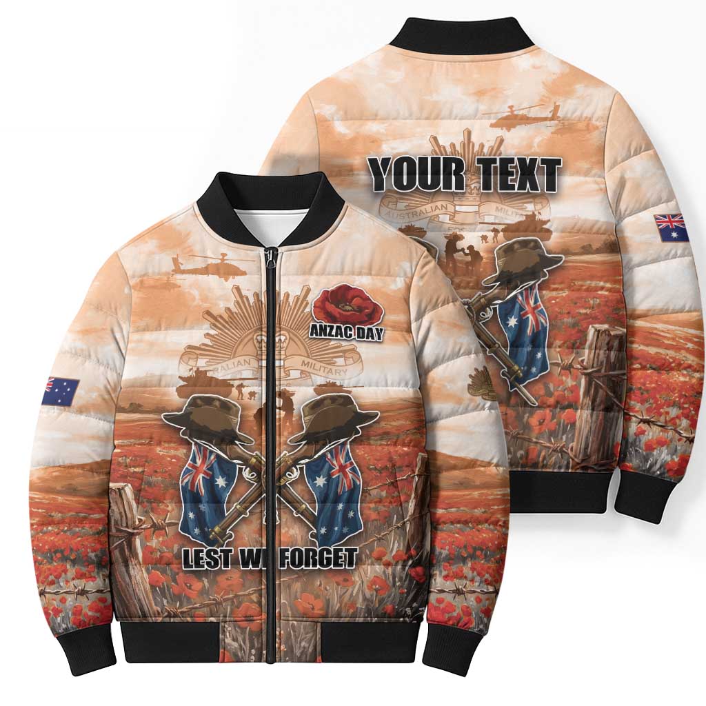 Personalised ANZAC Day Bomber Puffer Jacket Commemorative Soldier Tribute