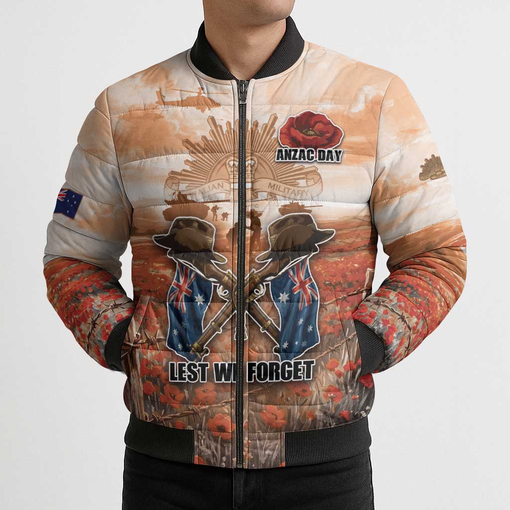 Personalised ANZAC Day Bomber Puffer Jacket Commemorative Soldier Tribute